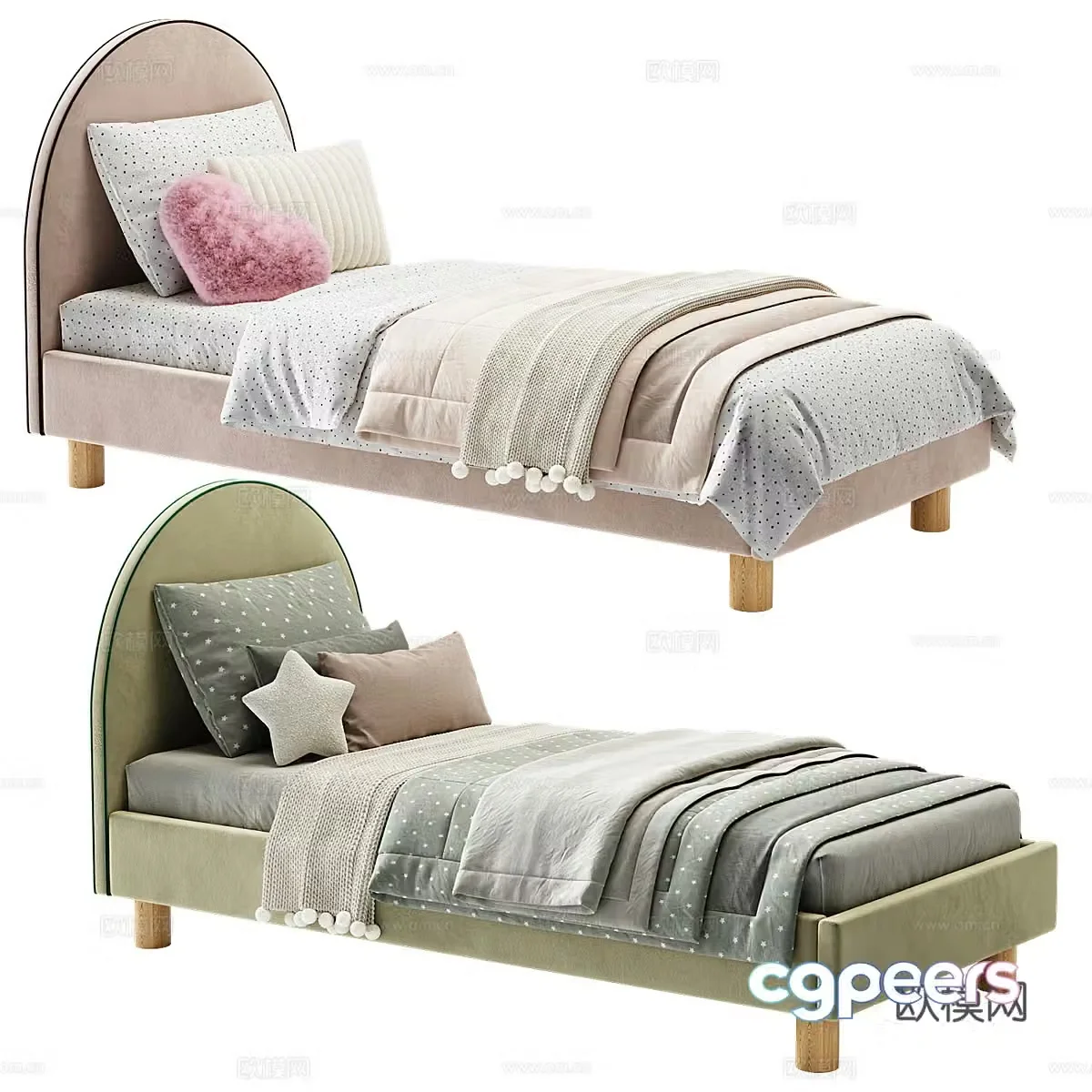 Modern cream style children’s fabric bed 3d model