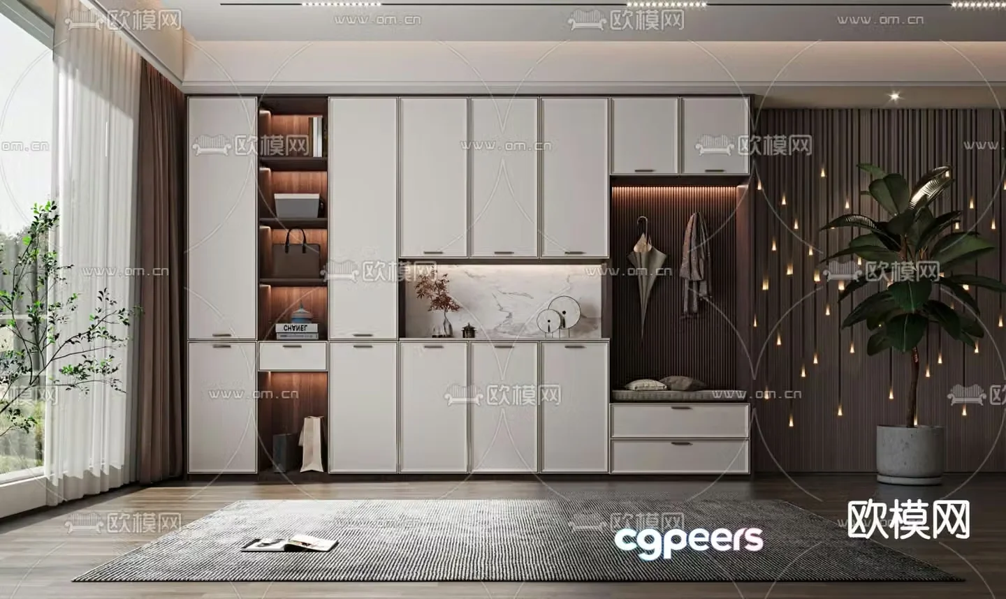 New Chinese style shoe cabinet shoe and hat cabinet 3D model