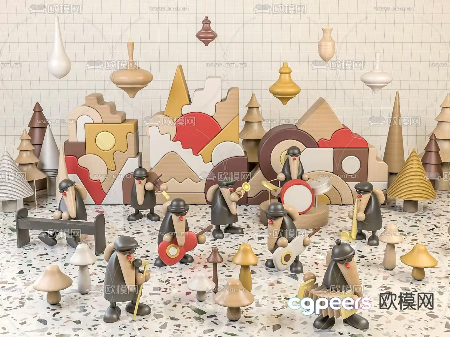 Modern cartoon children’s wooden christmas toy 3d model