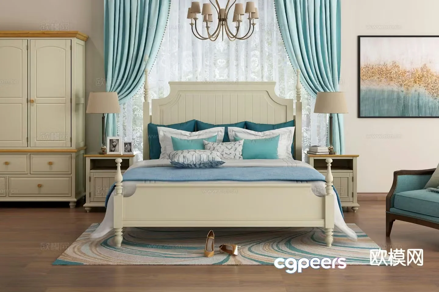 American double bed 3d model