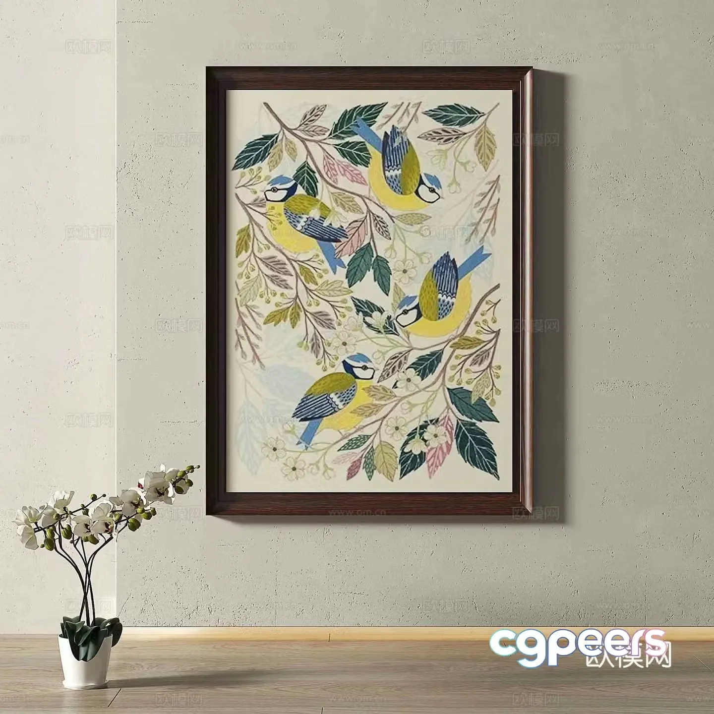 Middle-aged flower painting decorative painting 3d model