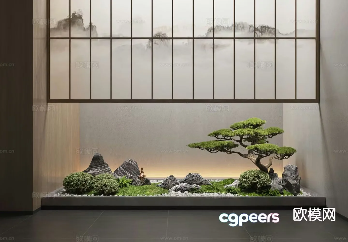 New Chinese style plant landscaping indoor landscape 3D model