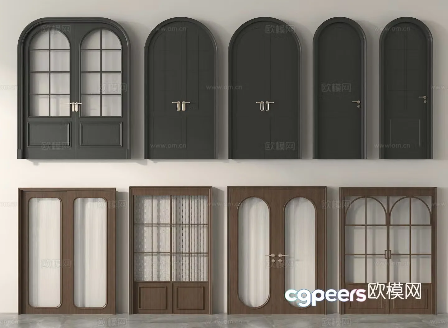 Arched door Double-open door Sliding door Glass door Balcony door 3D model