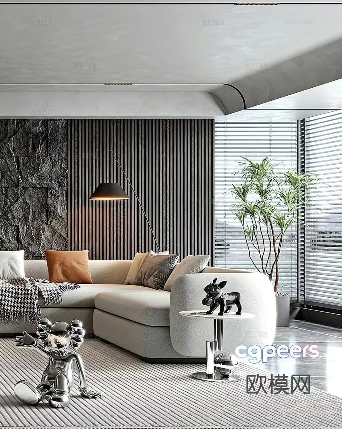 Modern ornaments Violent Bear Sculpture Ornaments Potted Plant Floor Lamp Leisure Chair Sofa 3D Model