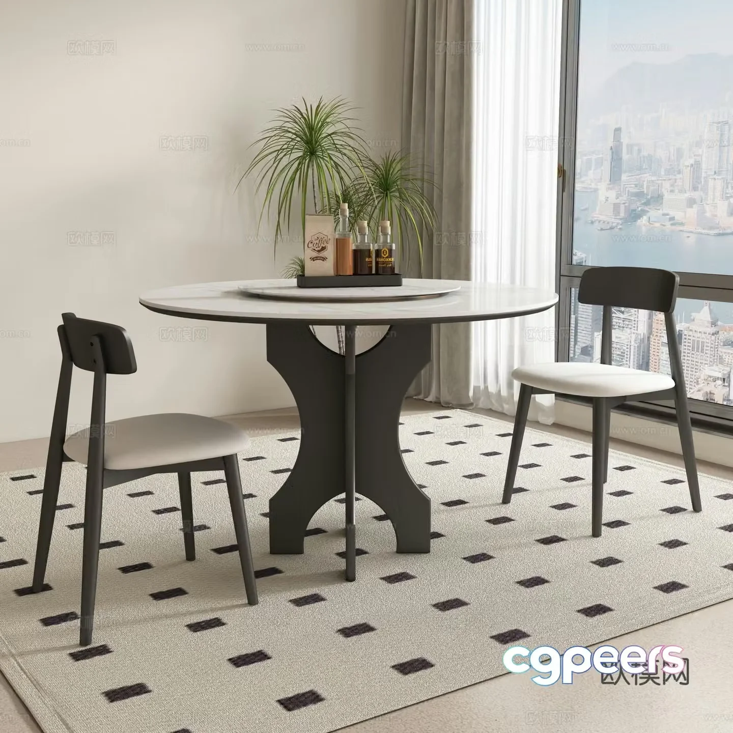 Modern round dining table and chair 3d model