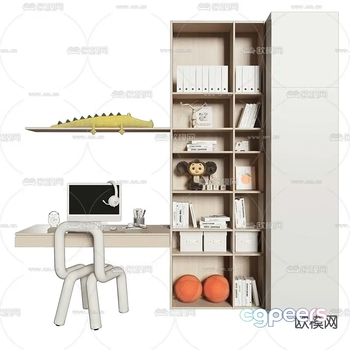 Children’s desk chair bookcase 3d model