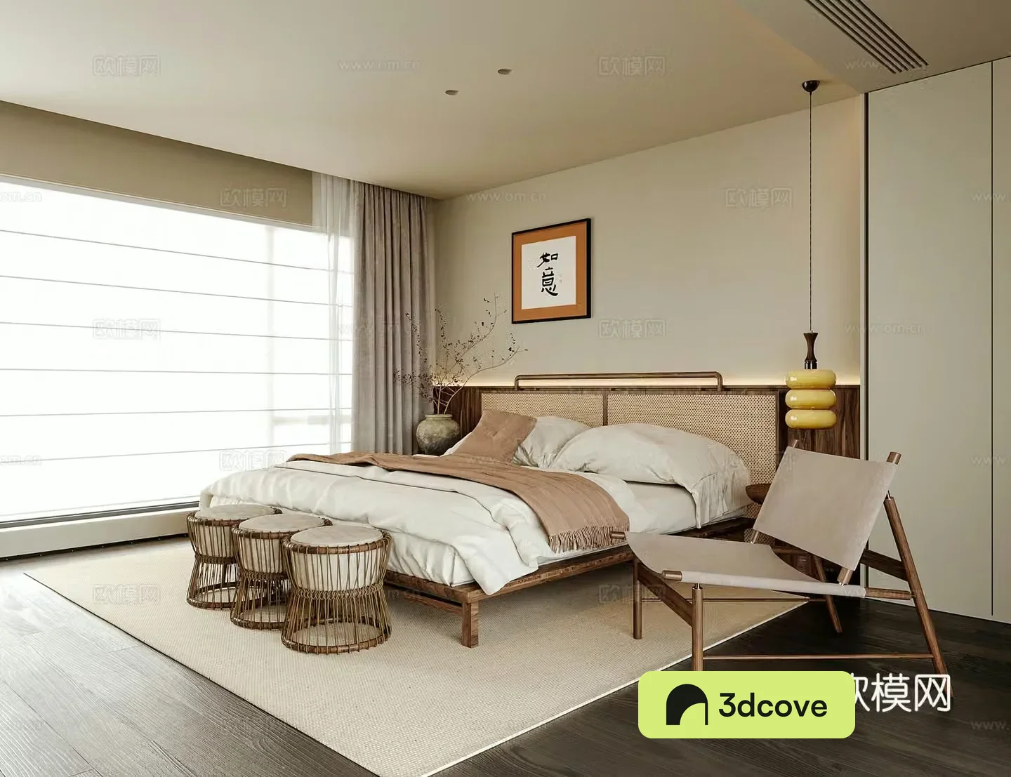 Wasabi Bedroom Bed and Breakfast Room Double Bed Leisure Chair 3D Model