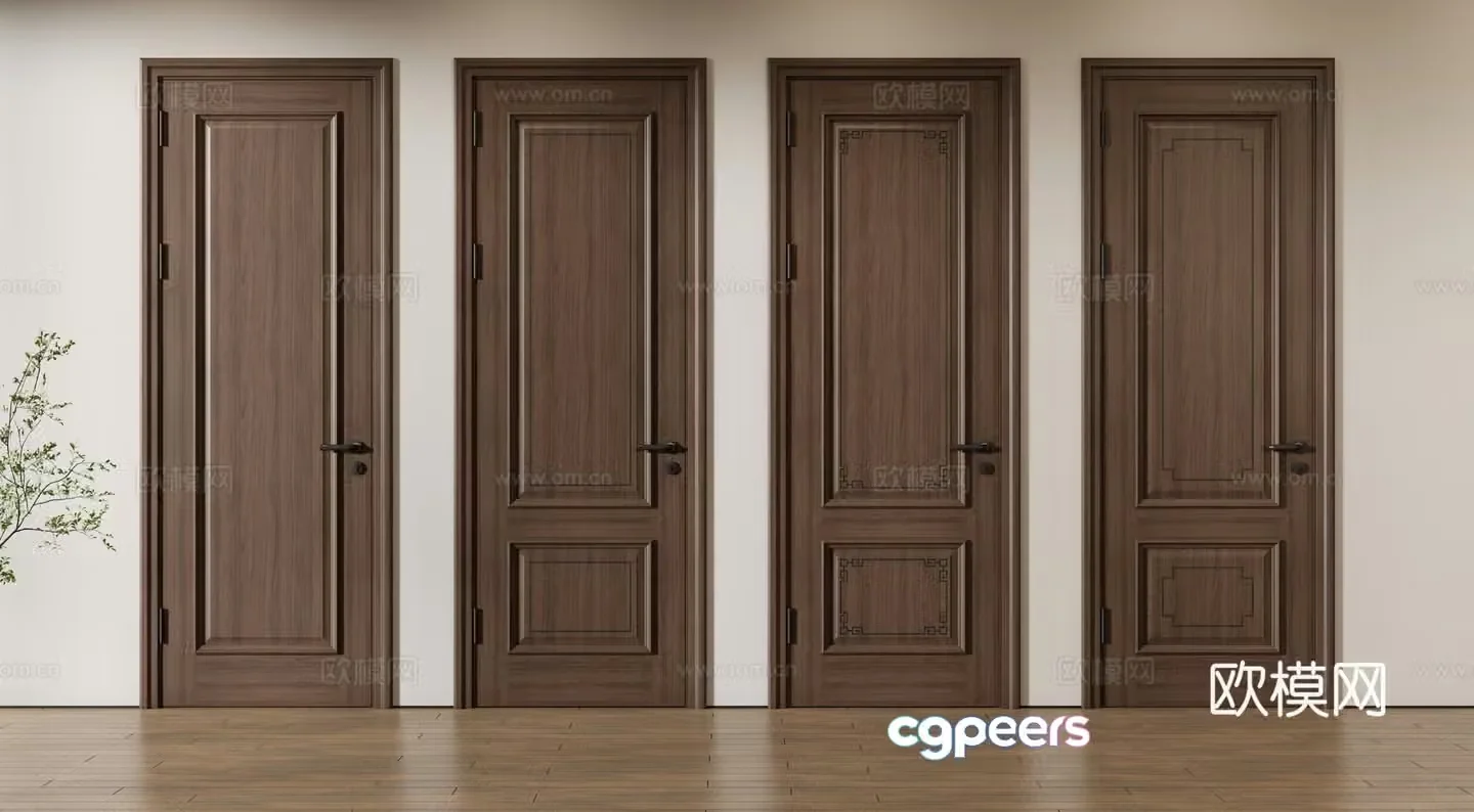New Chinese style single door room door bedroom door wooden door solid wood door 3d model