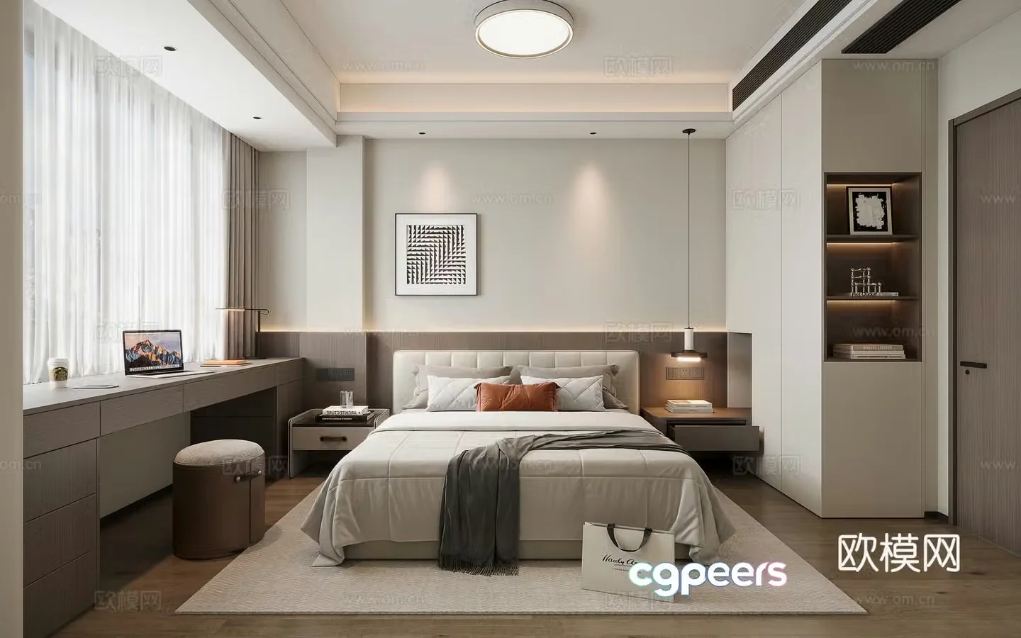 Modern minimalist bedroom desk 3d model