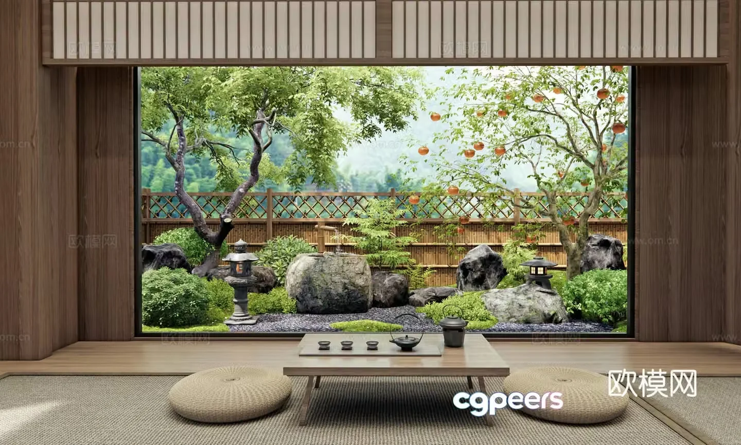Japanese Zen courtyard landscape dry landscape landscape stone water bowl waterscape shrub landscape tree 3d model