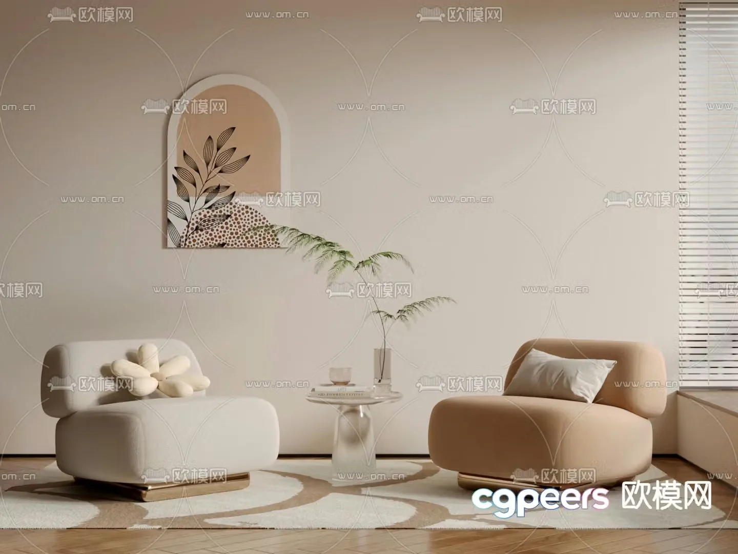 Cream style single sofa 3d model