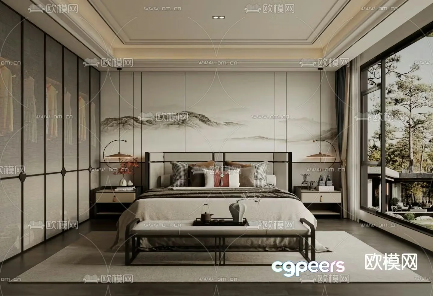 New Chinese style bedroom Master bedroom Master room 3D model