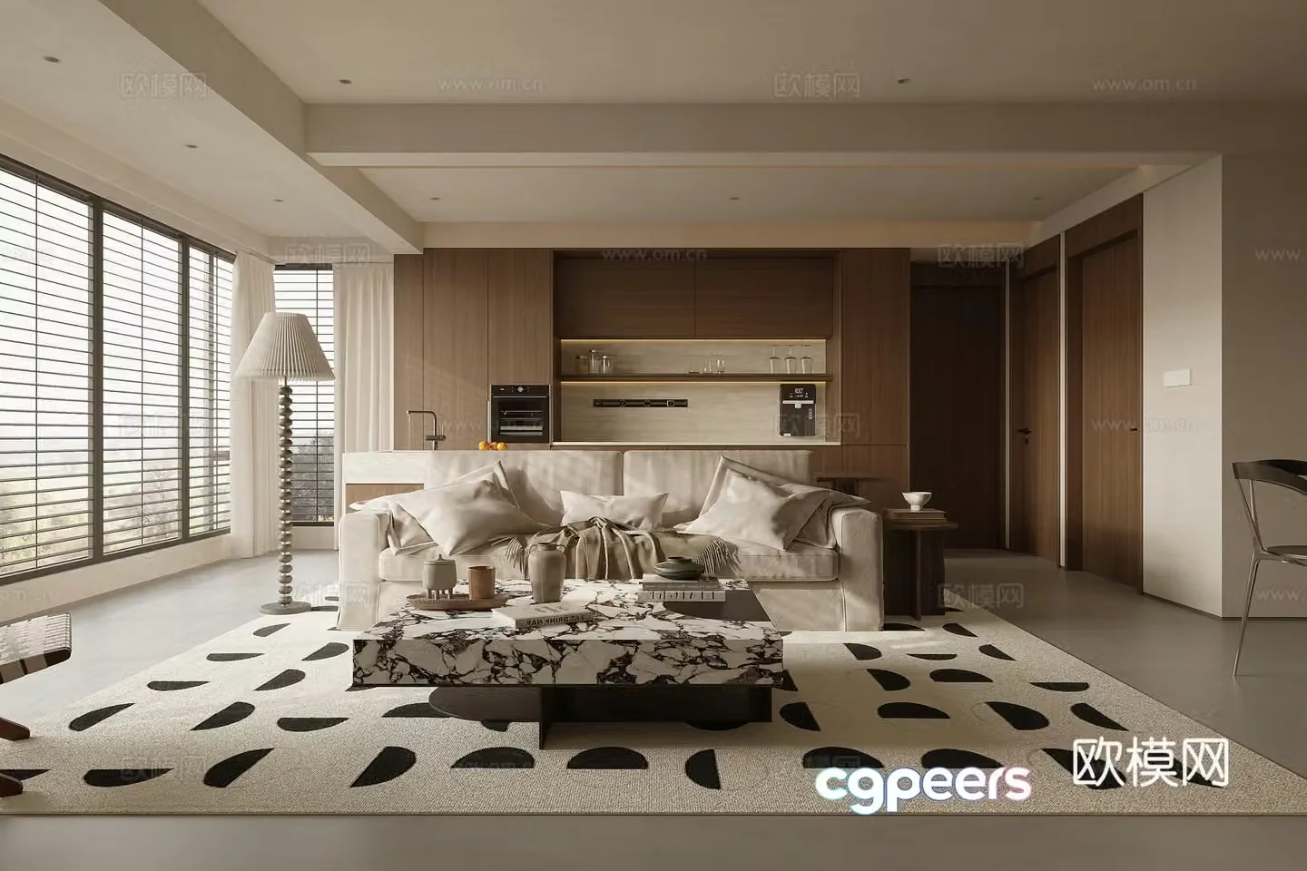 Modern Cream Style Restaurant 3D Model