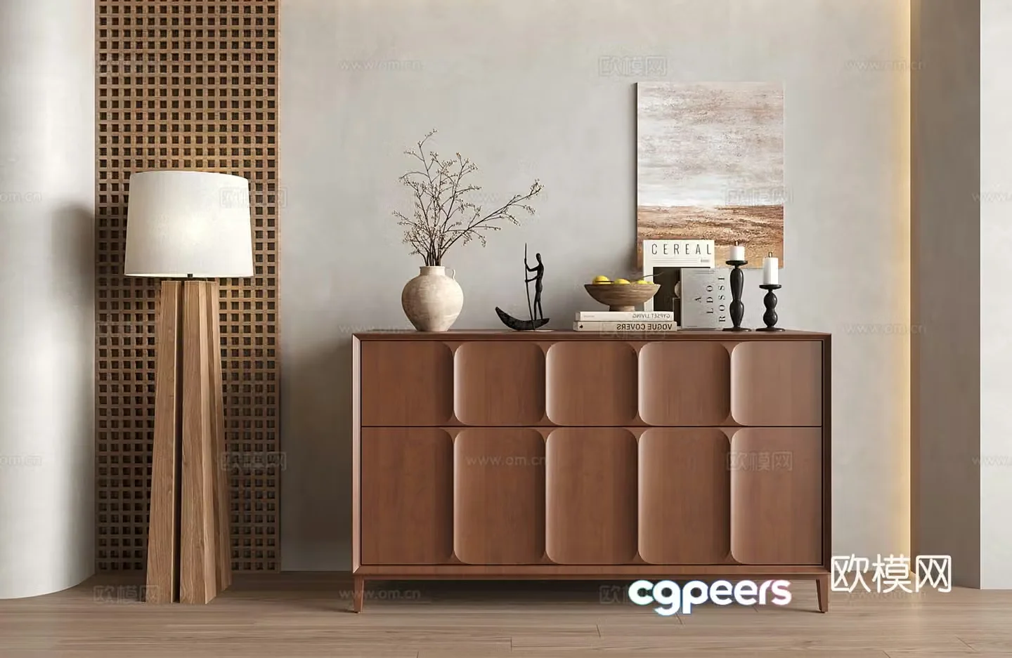 Modern medieval entrance cabinet side cabinet decorative cabinet floor lamp 3d model