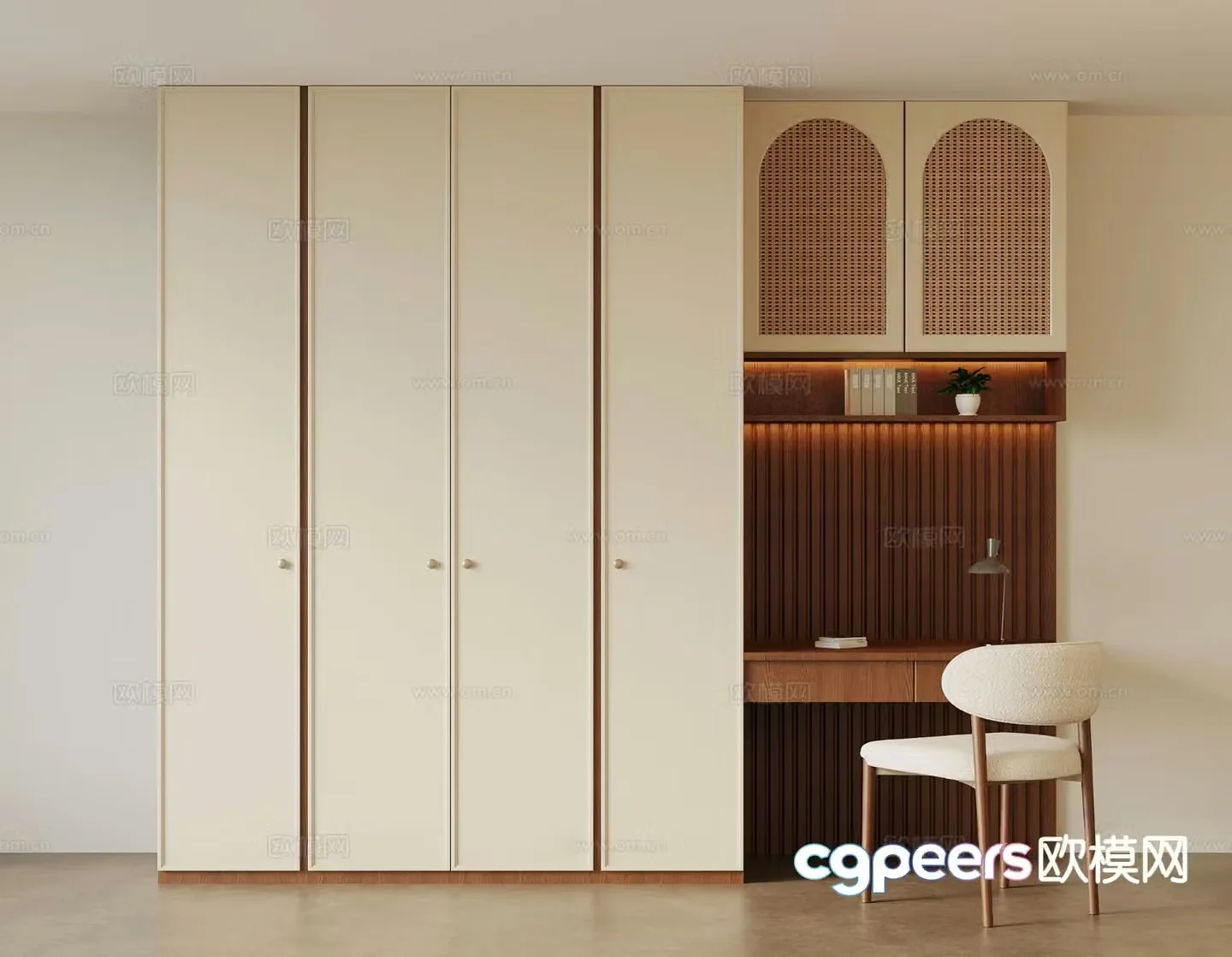 Medieval style integrated wardrobe desk 3D model