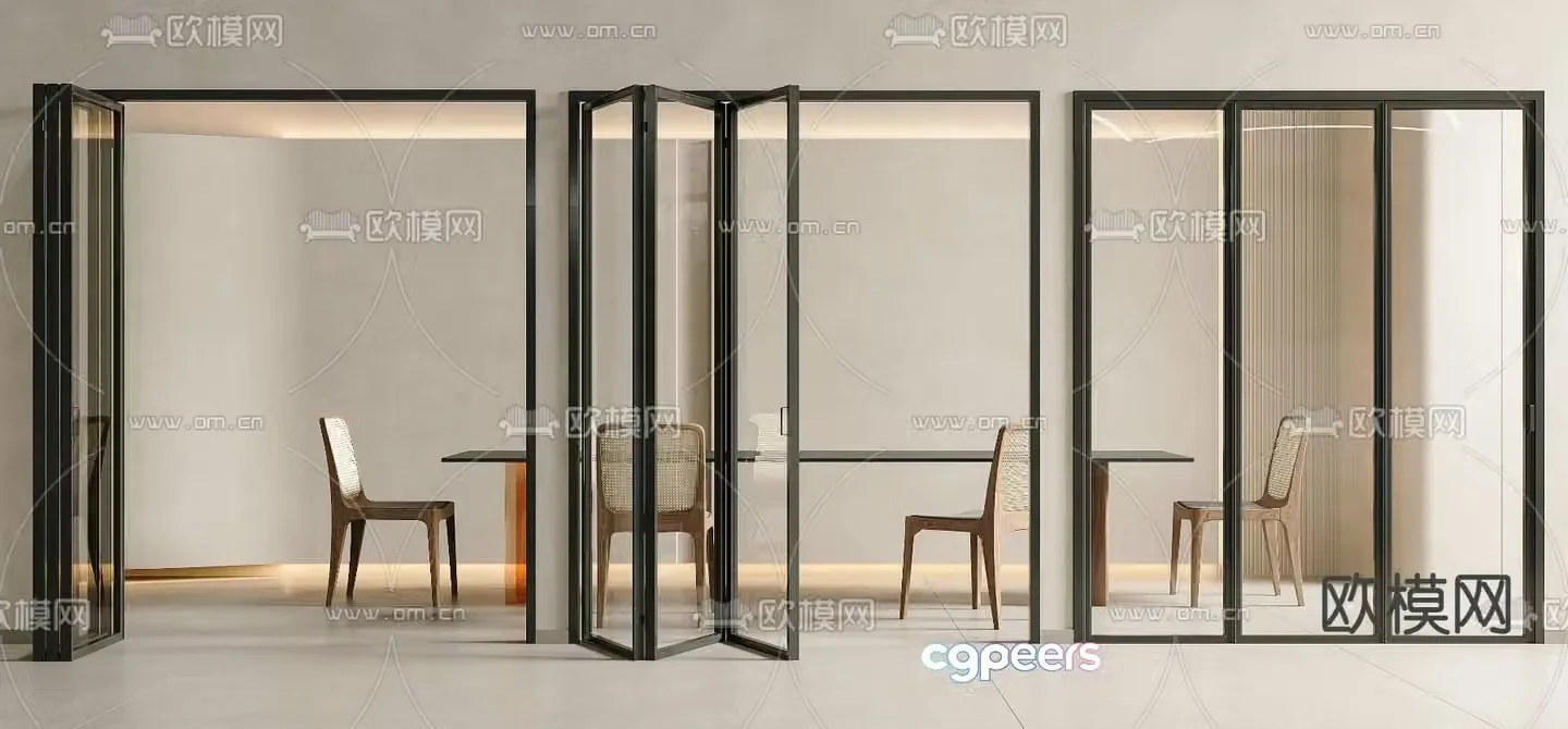 Sliding door glass folding door 3d model