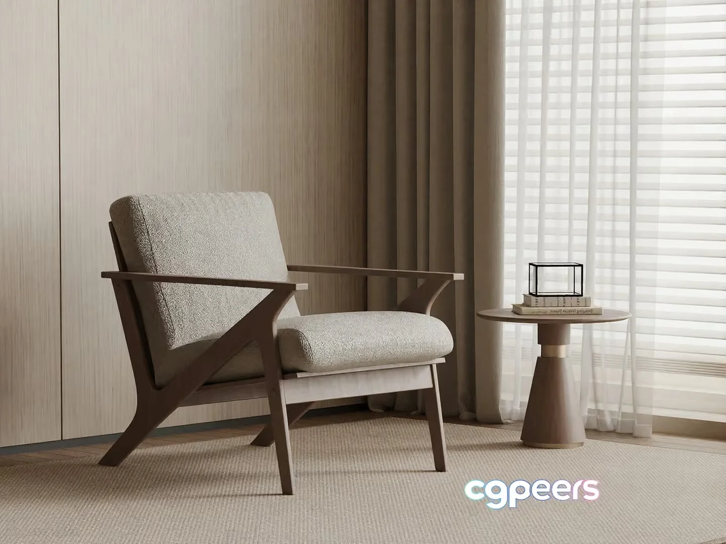 Wooden Accent Chair 3D Model – 1824 – VRAY Render