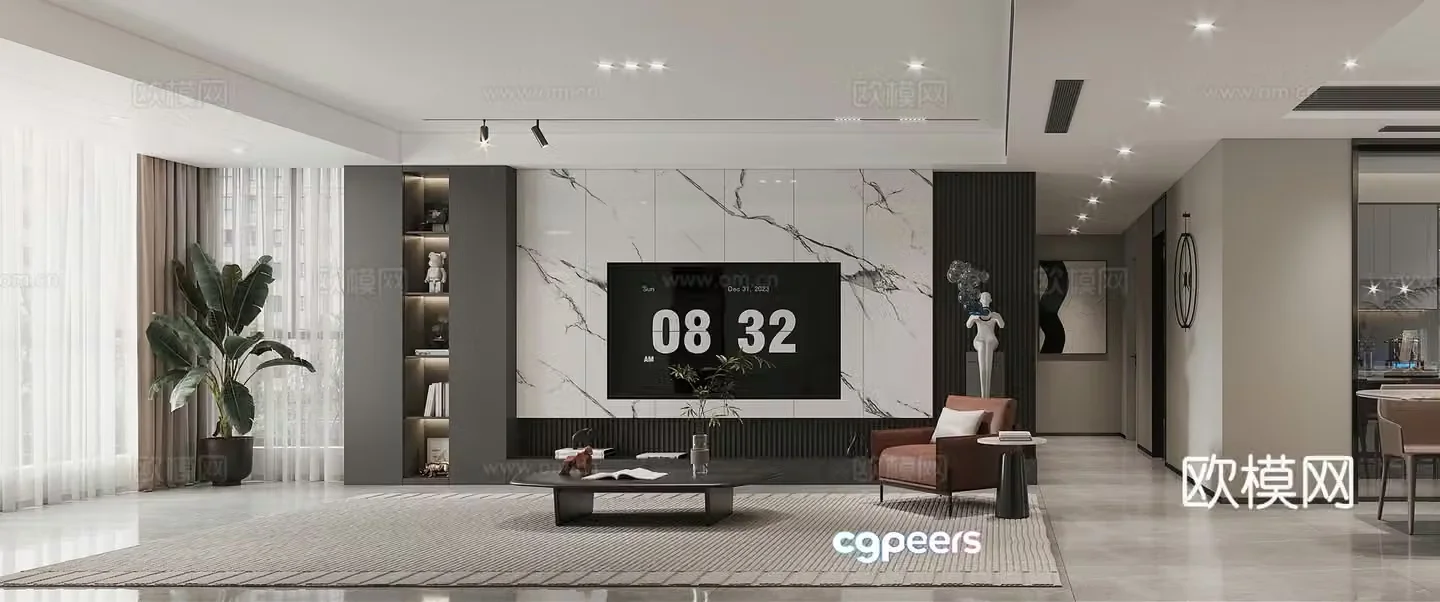 Modern living room TV background wall Italian living room leisure chair modern living room simple 3d model