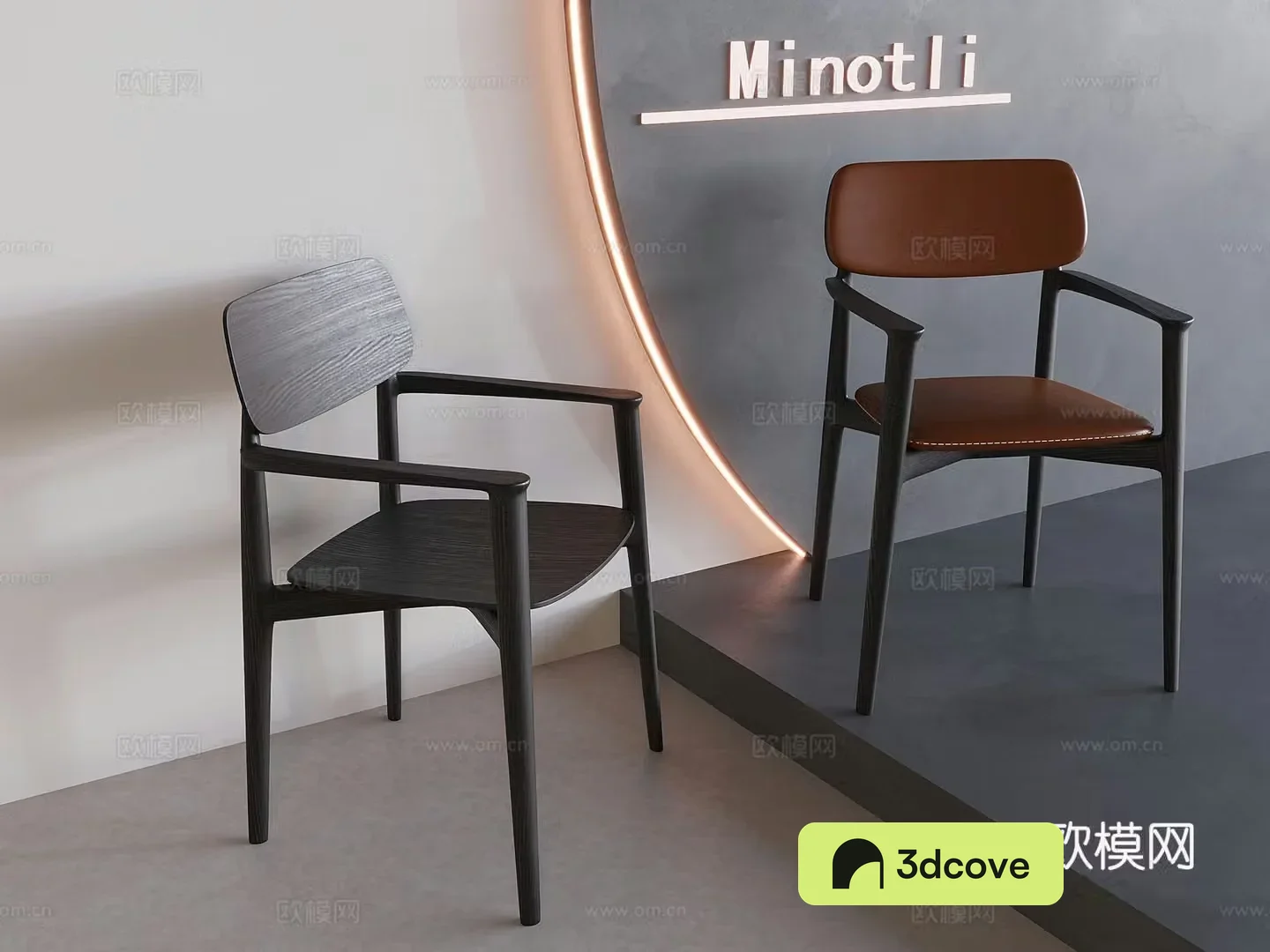 Medium style backrest armchair casual dining chair solid wood single chair 3D model