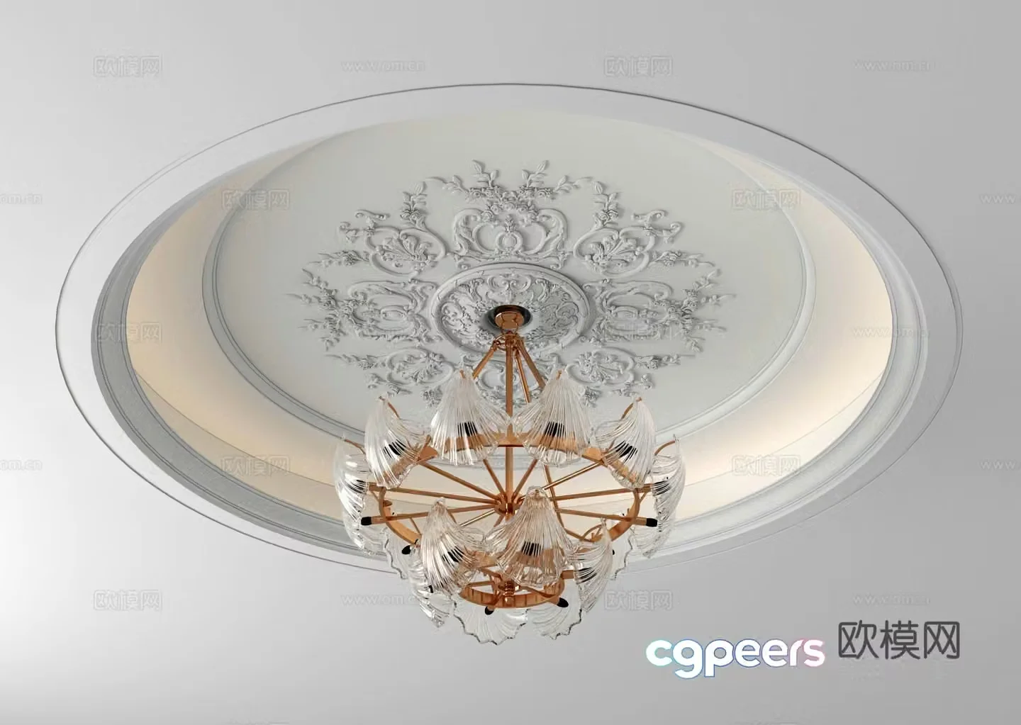 European French ceiling chandelier plaster lamp 3D model
