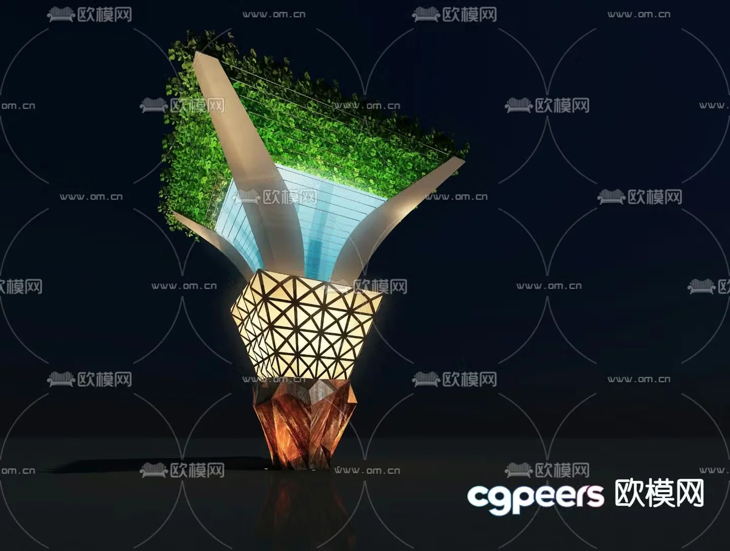 Square pool flower stand landscape sketch 3D model