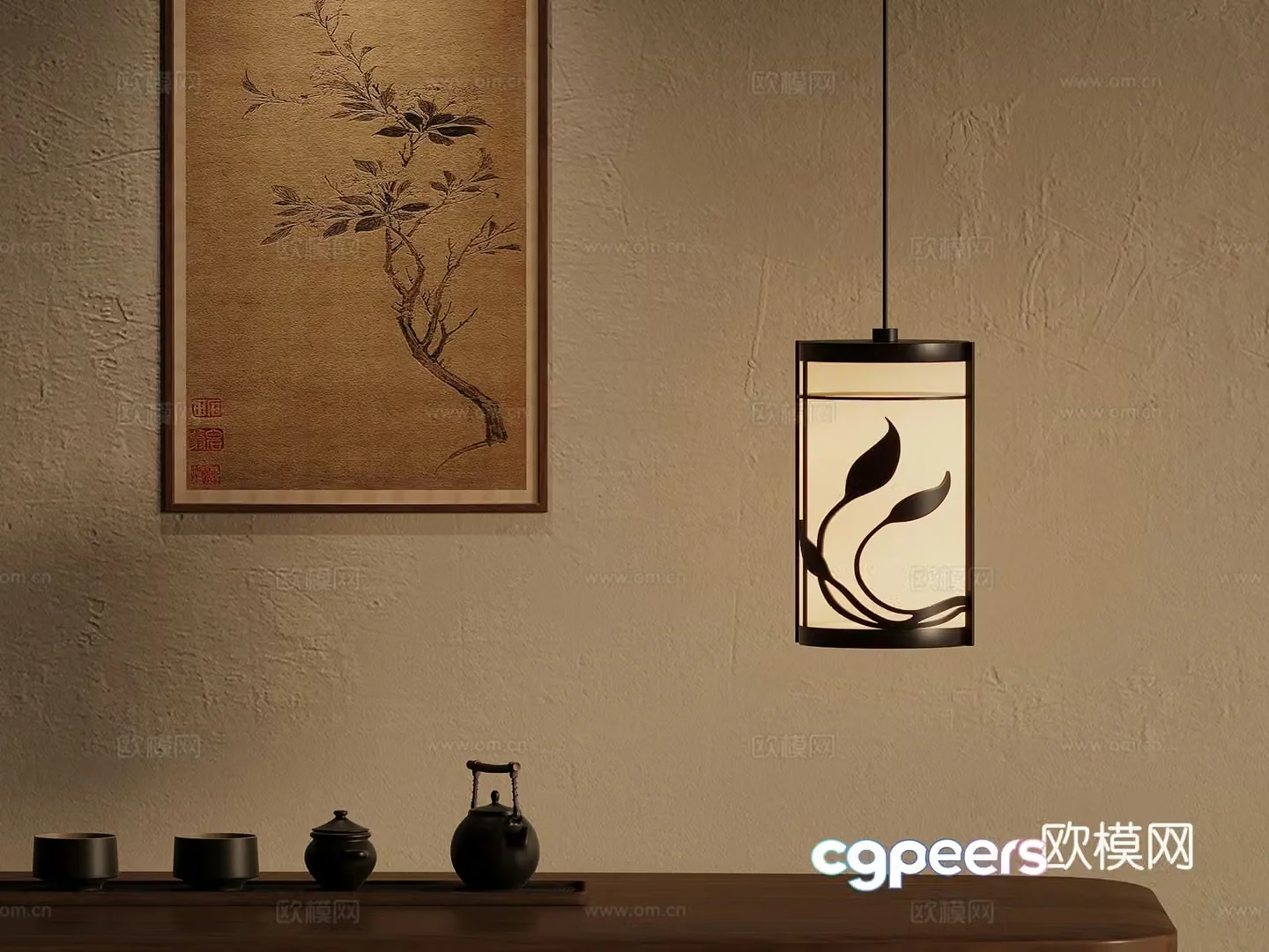 New Chinese chandeliers decorative paintings tea sets 3D model