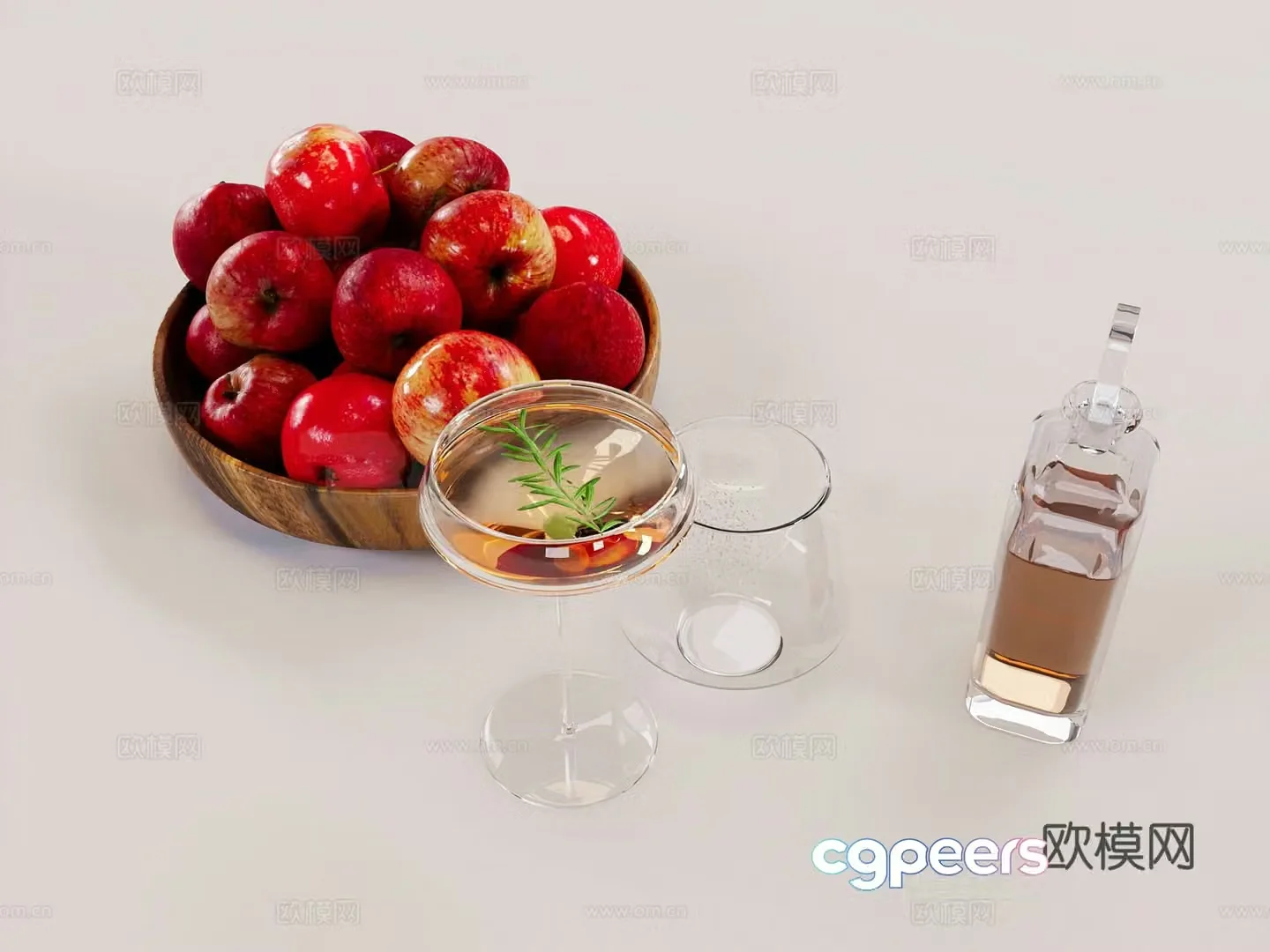 Modern desktop ornaments Apple wine glass wine bottle whiskey 3d model