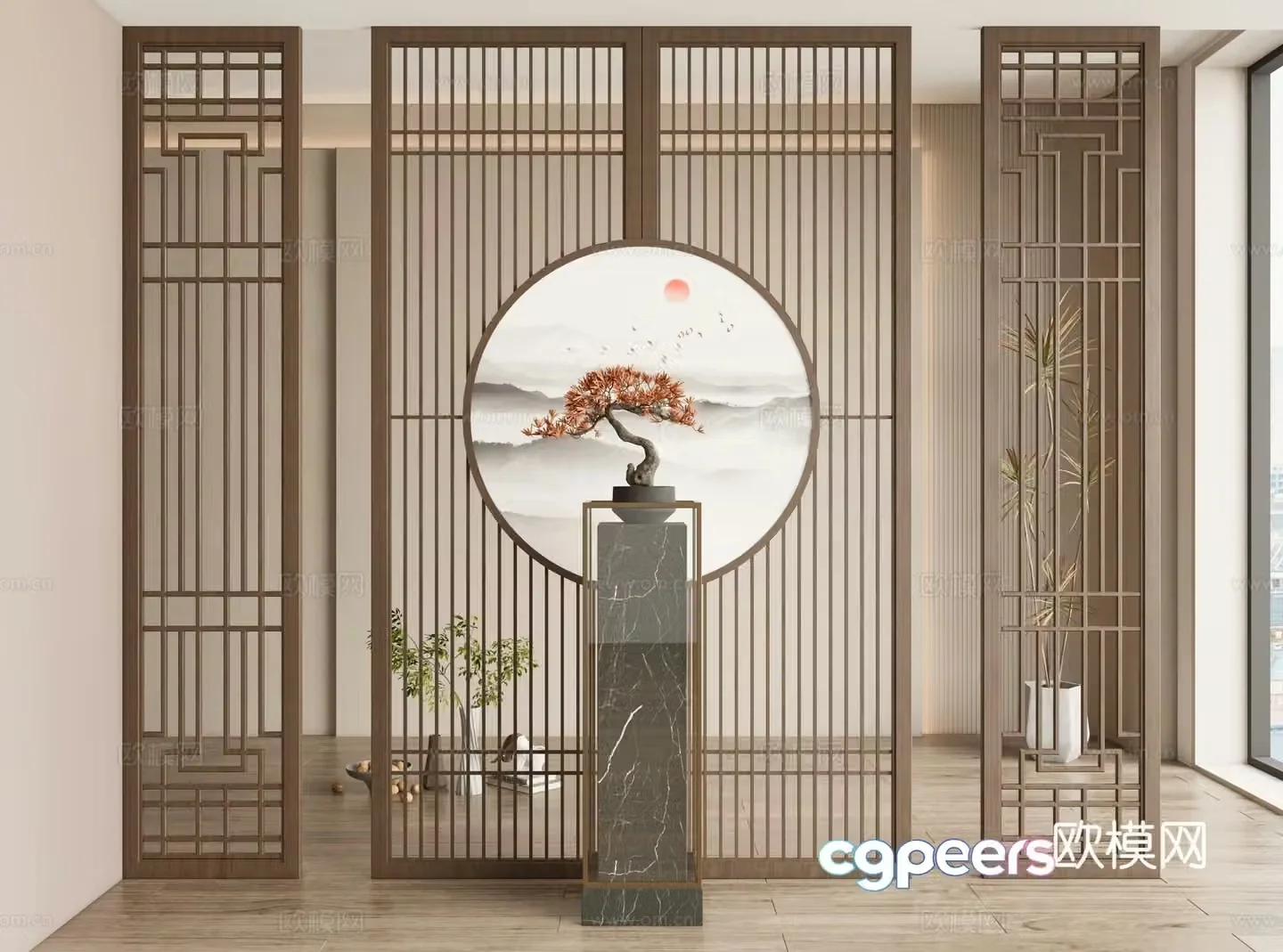 New Chinese style screen decorative screen entrance screen 3D model