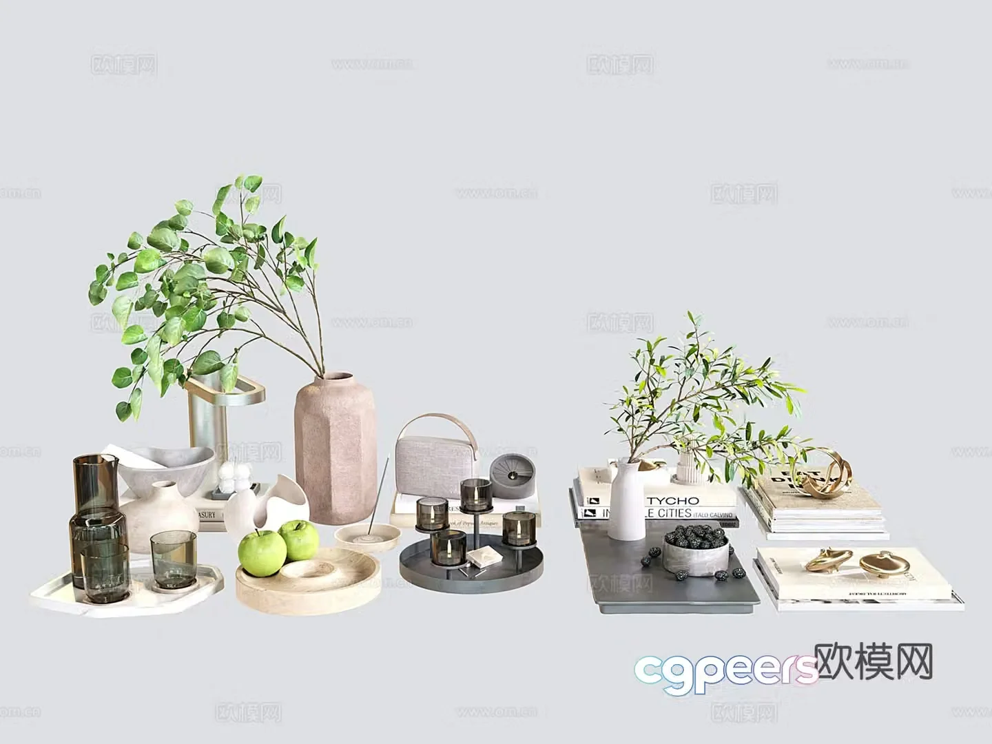 Modern jewelry ornament combination vase books candlestick fruit 3d model
