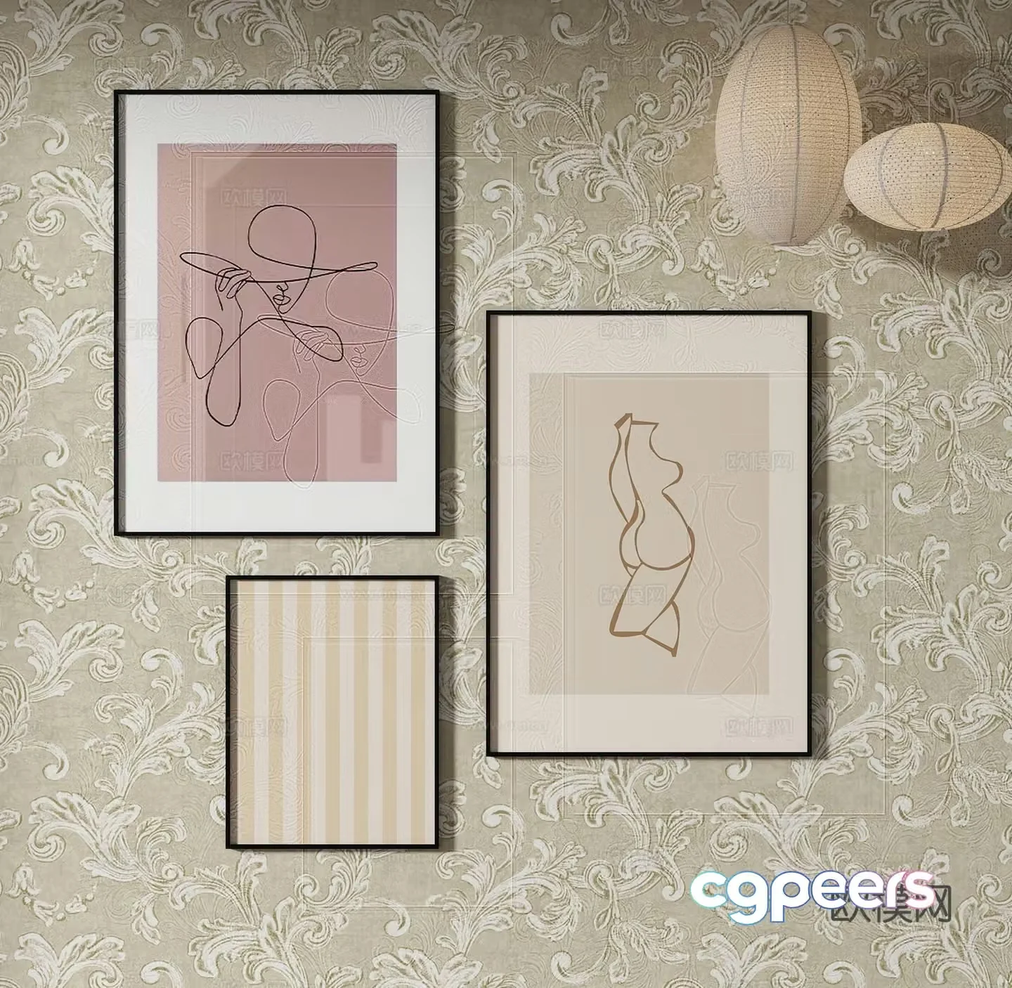 Simple European abstract painting decorative painting 3d model
