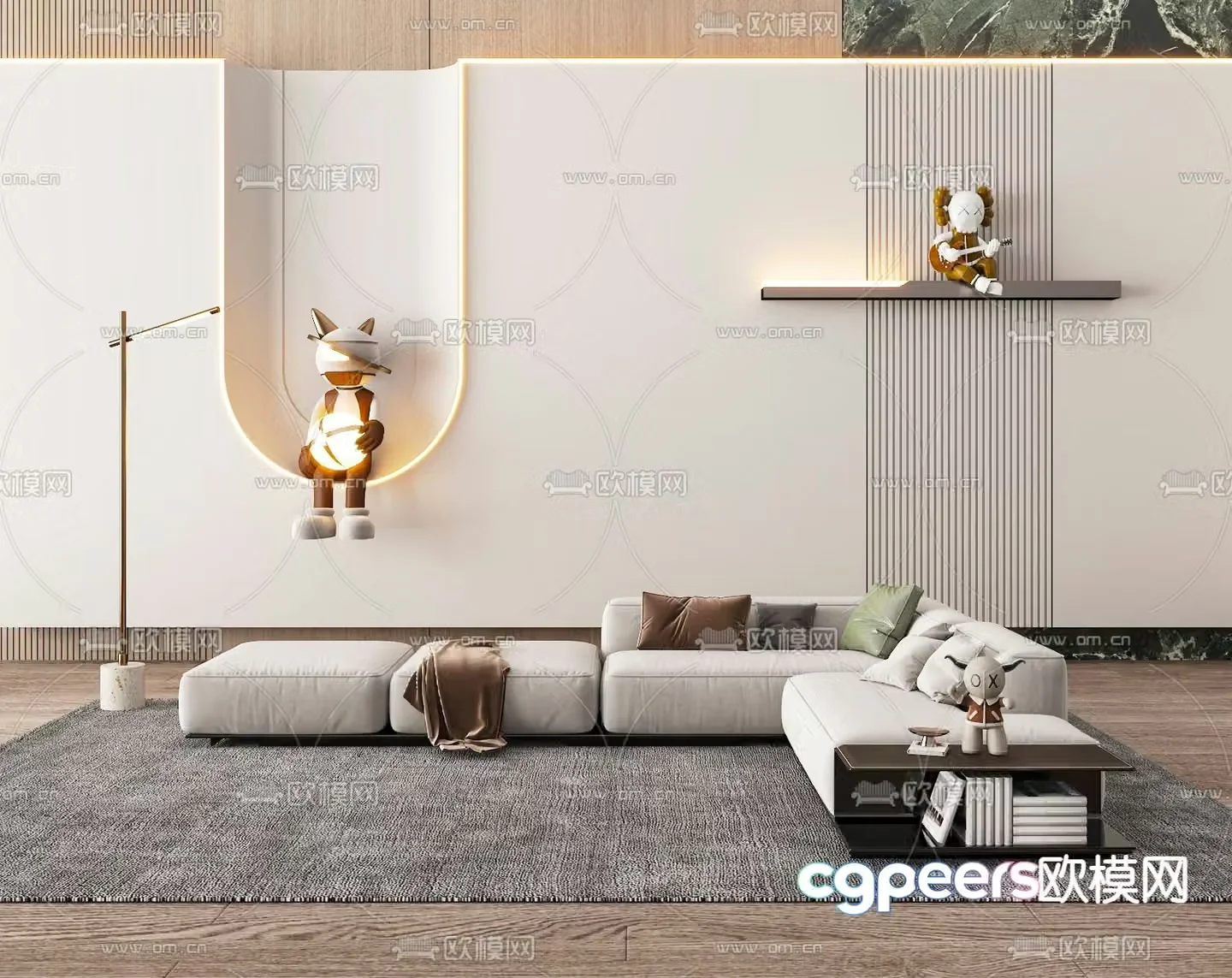 baxter modern white fabric corner sectional sofa 3d model