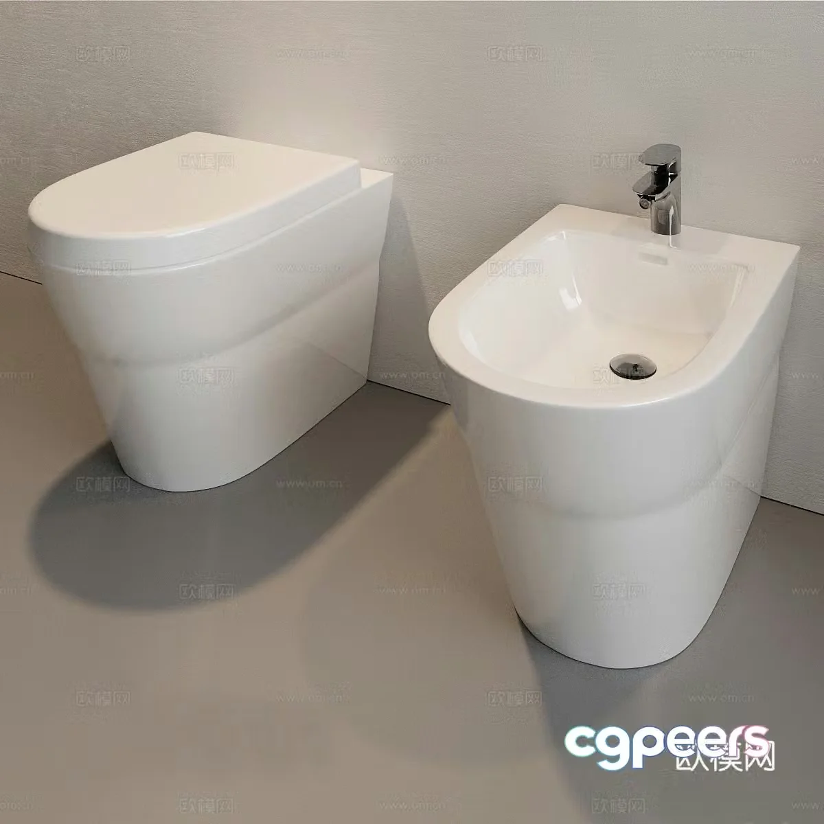 Toilet and bidet 3d model