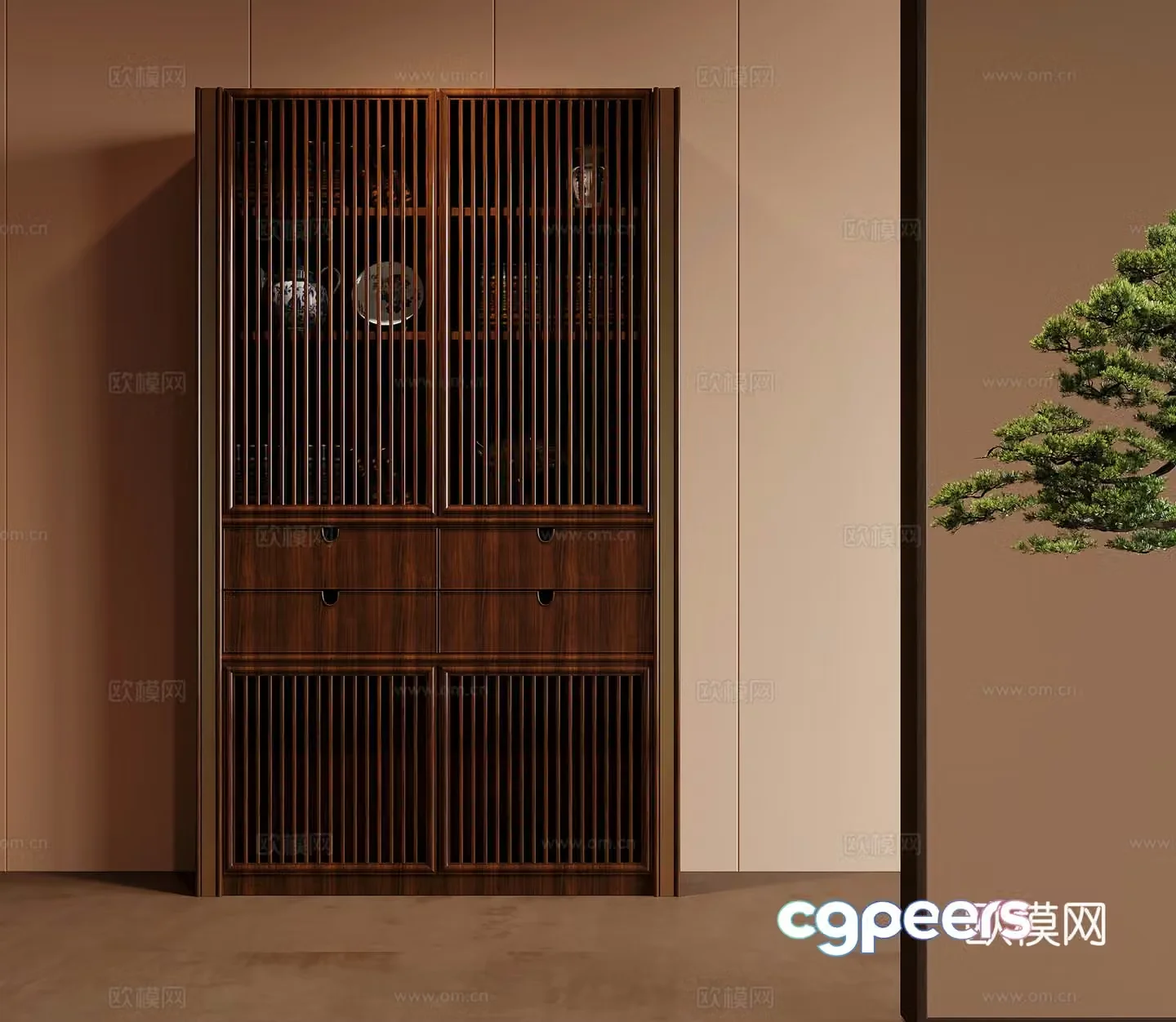 New Chinese style bookcase bookshelf solid wood bookcase 3d model