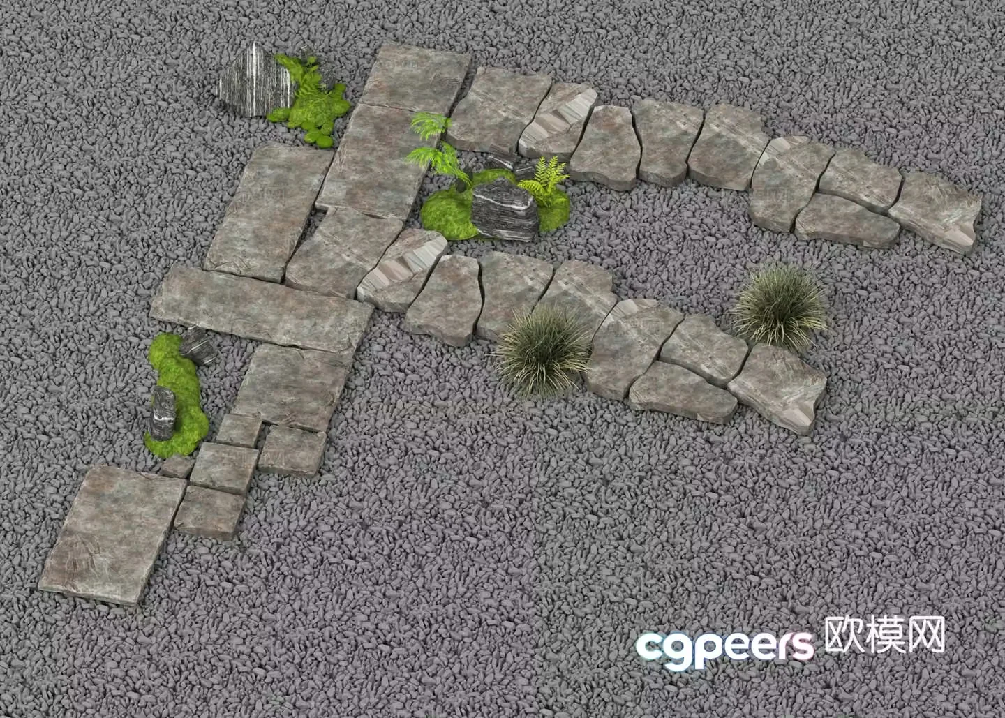 Landscape stairs garden paving bluestone slab gravel trail 3D model