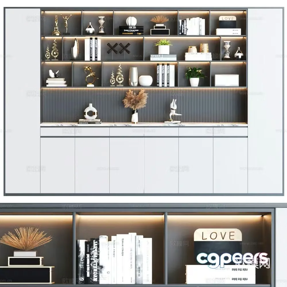 Modern bookcase Combination bookcase Study room bookcase Full wall bookcase Italian bookcase 3D model