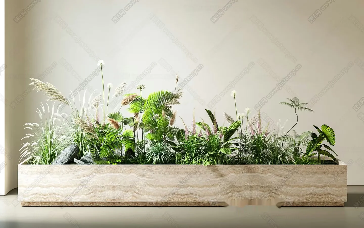 A Large Rectangular Planter Box Made Of Light-Colored Stone Or Concrete 3D Model – 16676 – CORONA Render
