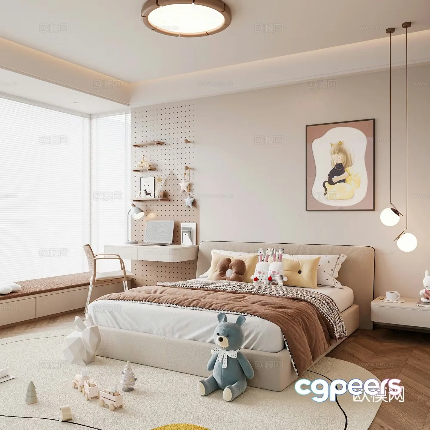 Modern children’s room boy’s room girl’s room children’s bed children’s wardrobe children’s desk 3d model