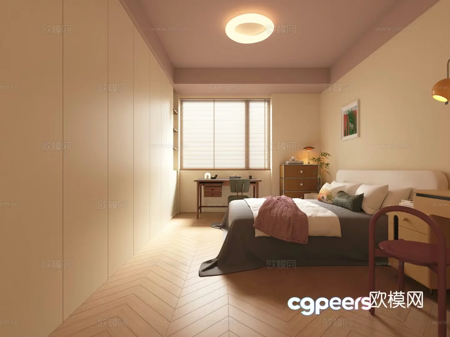 Creamy Bedroom 3d Model
