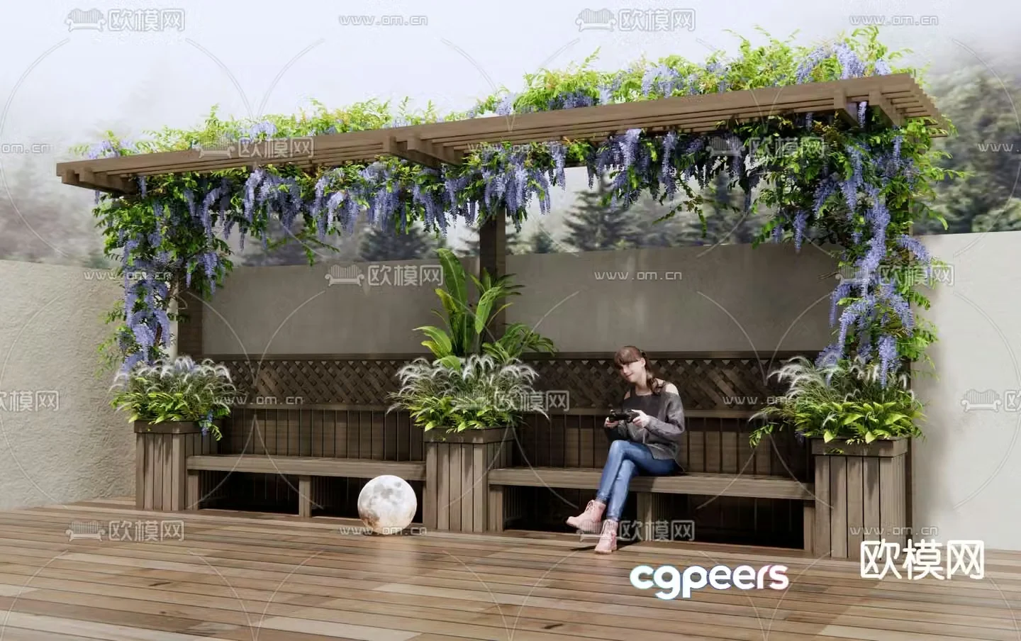 Landscape seats outdoor tables and chairs park bench 3d model