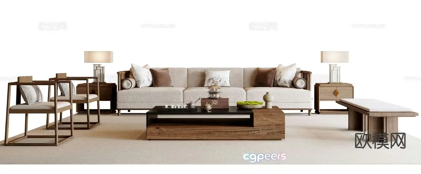 New Chinese style sofa modular sofa 3d model
