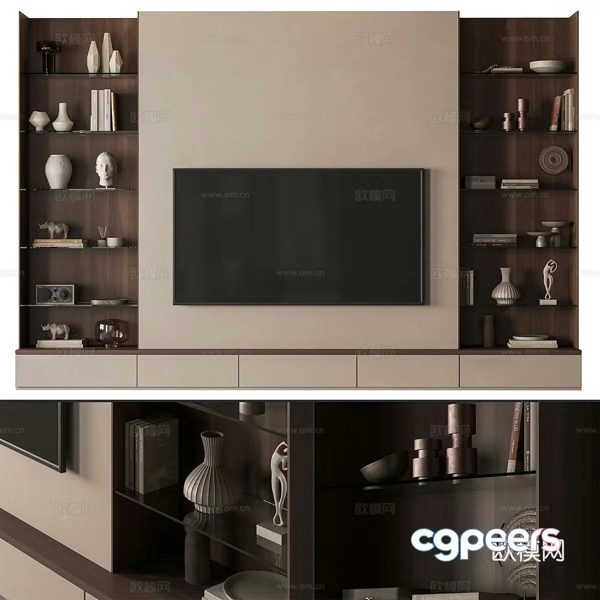 Modern Italian minimalist TV background wall 3d model