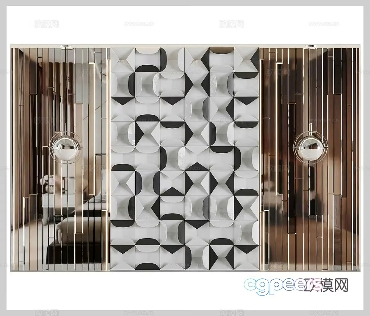 Fabric background wall soft bag hard bag bedroom background wall bedside background wall light luxury background wall 3D model