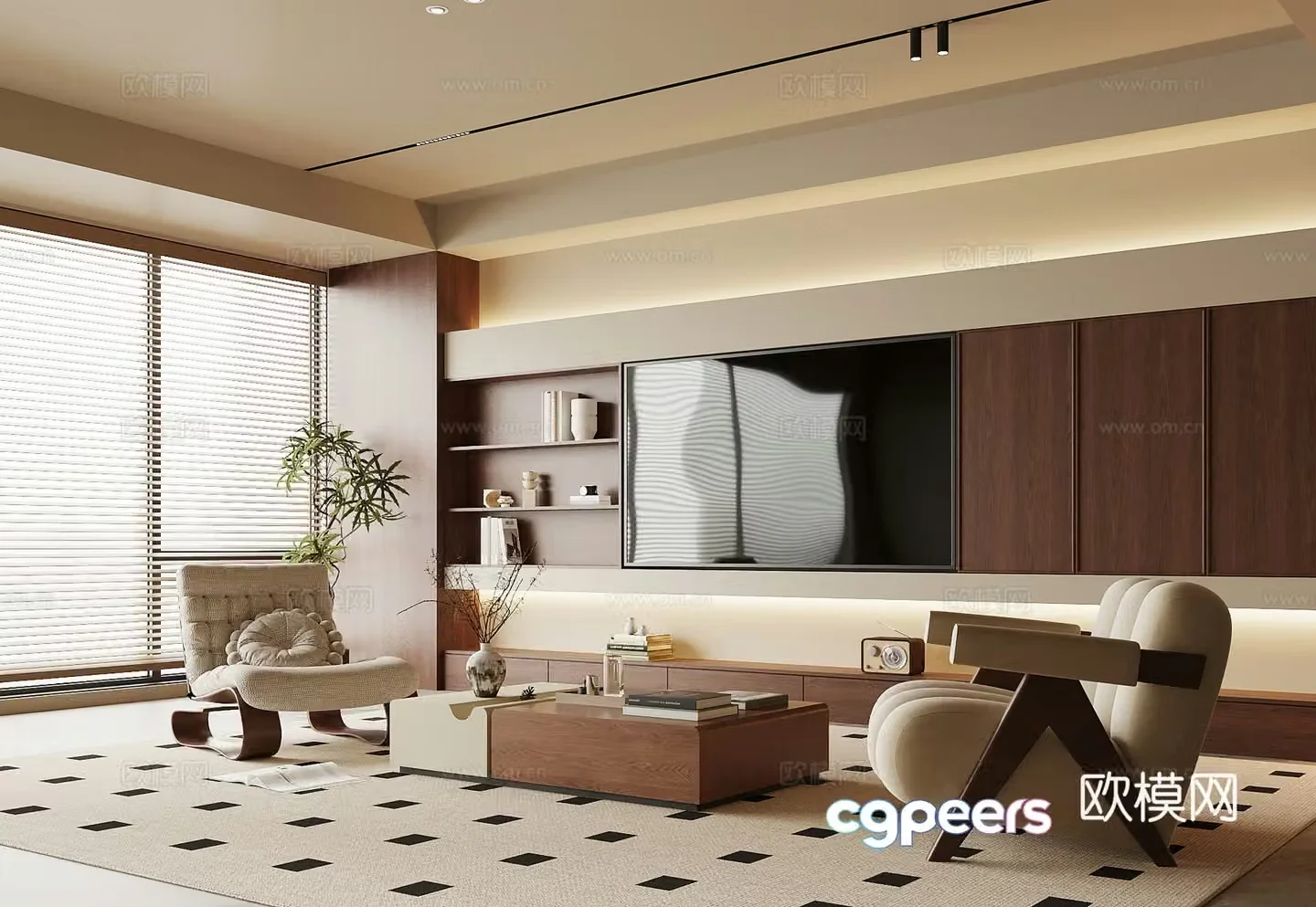 022 Living room medieval style living room TV background wall sofa coffee table combination 3D model