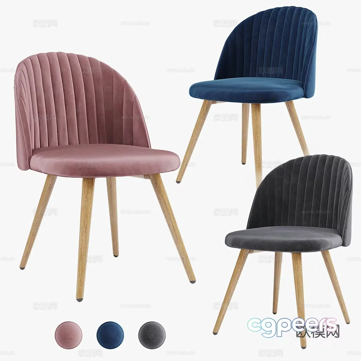 Nordic single chair dining chair book chair chair 3d model
