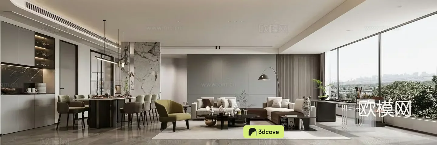 Modern living and dining room