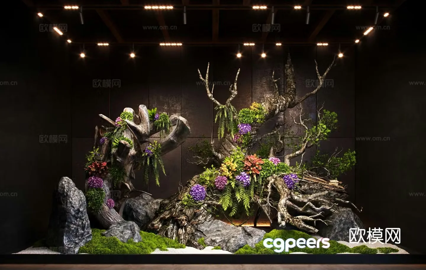 Modern indoor dead wood landscaping 3d model