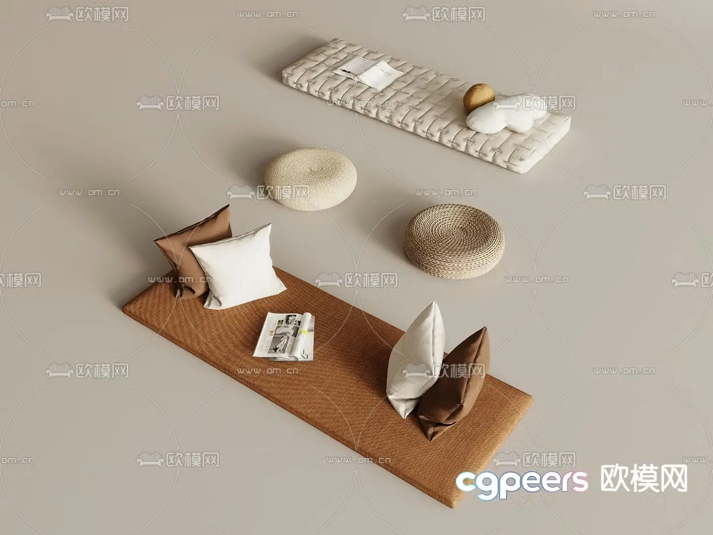 Cushion Bay Window Cushion Futon Seat Cushion 3D Model
