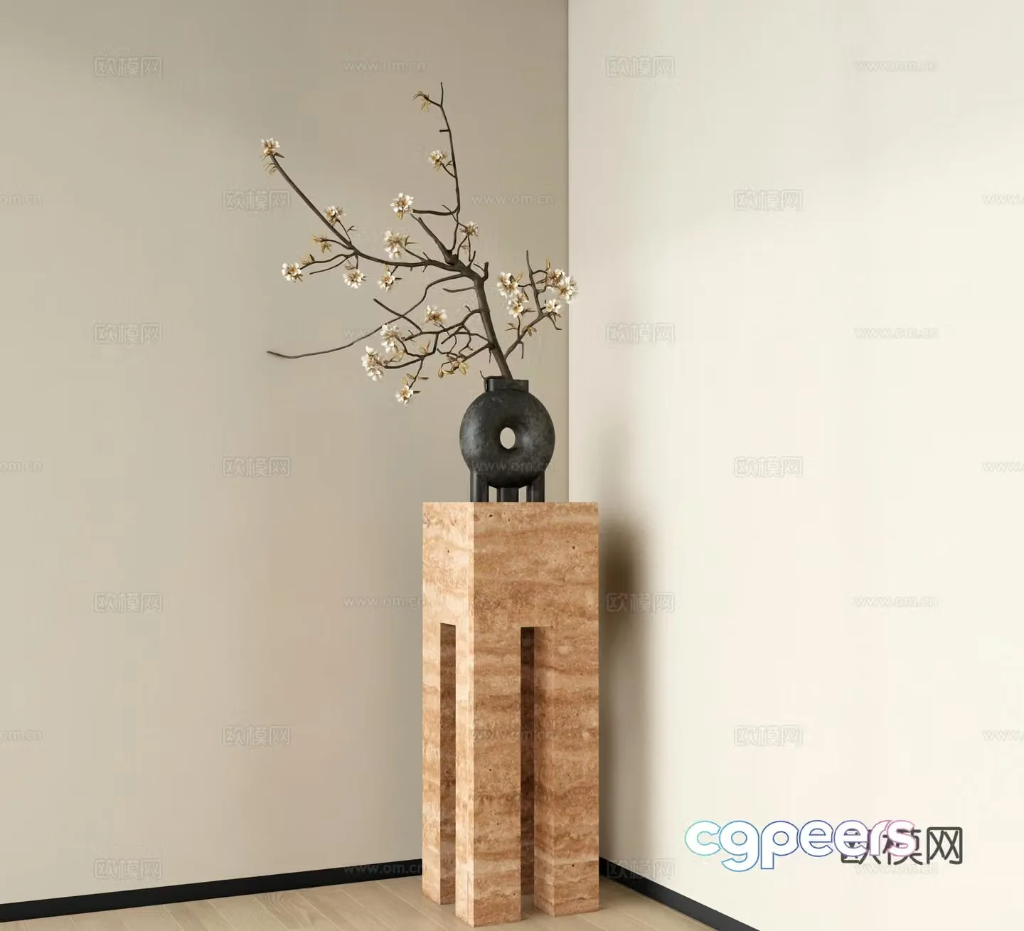 Modern dead branch pottery pot flower art vase 3d model