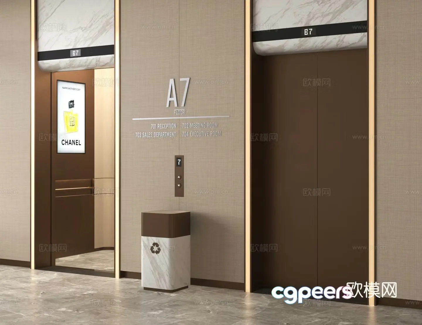 Elevator lift trash can stairwell 3d model
