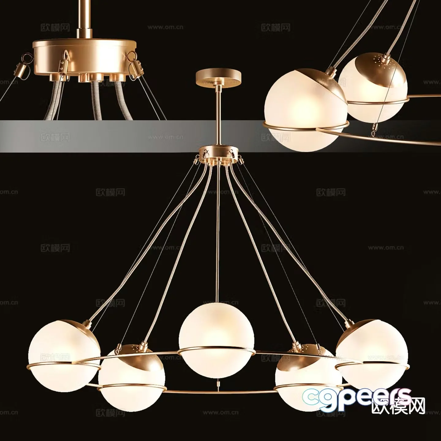 Light luxury multi-head chandelier 3D model